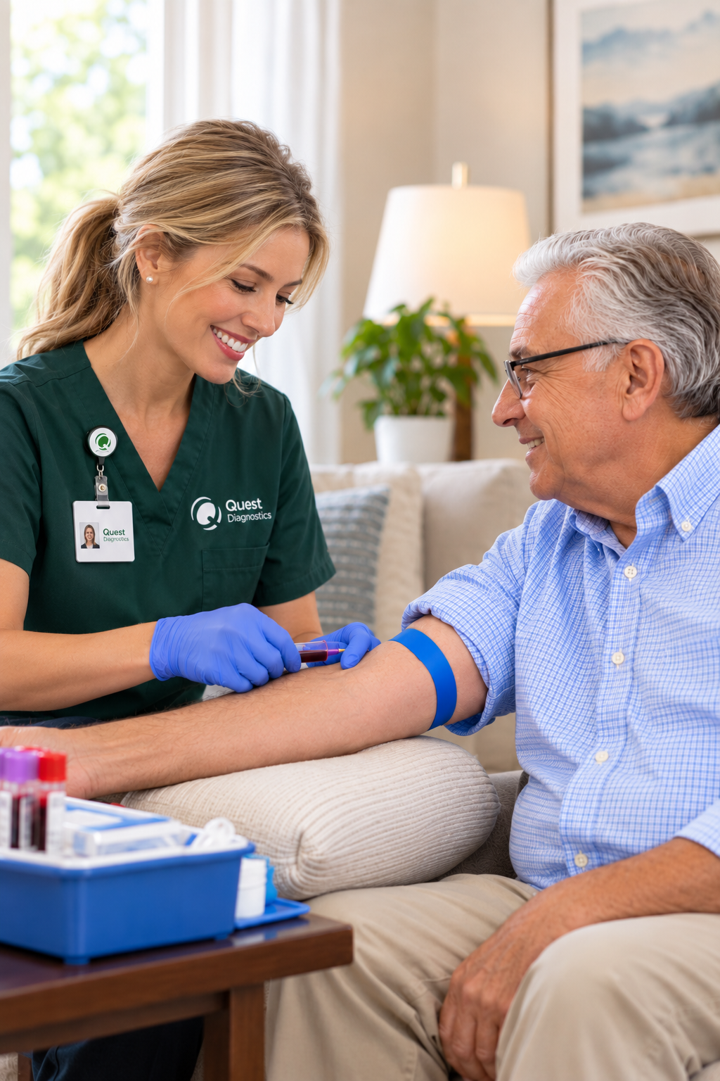 Mobile Phlebotomy Services Quest Diagnostics laboratory technician preparing blood samples for mobile phlebotomy